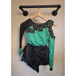 Weissman‎ green and black dance costume child size medium